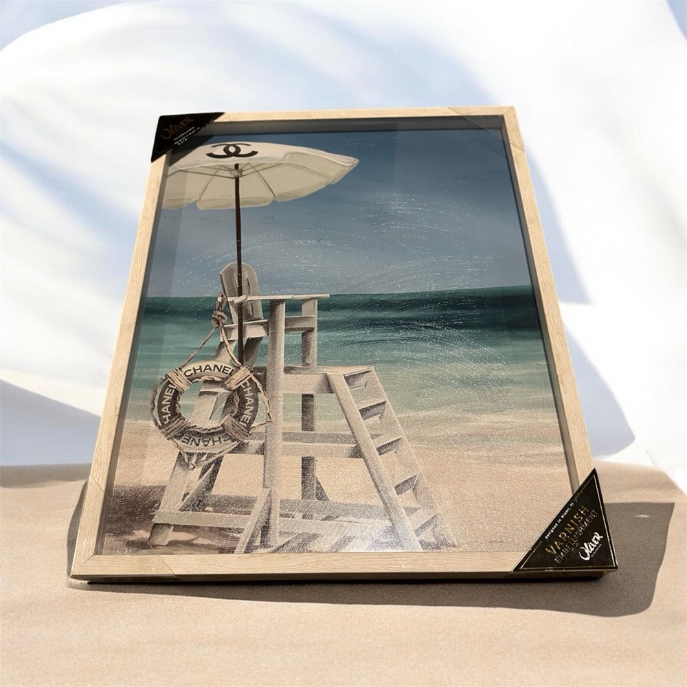 Oliver Gal 'Lifeguard View'   Coastal Wall Art Framed Canvas Print - White, Blue
